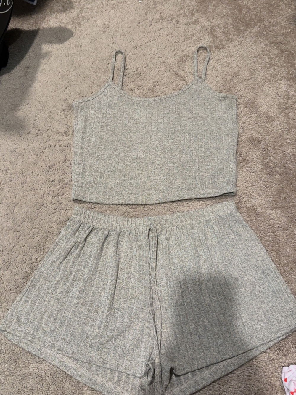 Cozy Knit Tank & Shorts Lounge Set - Heather Grey